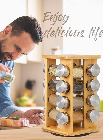 16-Jar Spice Rack Kitchen Organizer for spices storage with 16 Seasoning Jars, Large Standing Cabinet.