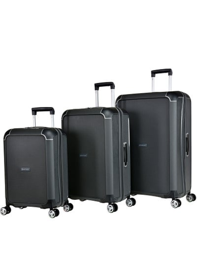 Champion Hard Case Travel Bags Trolley Luggage Sets of 3 Polypropylene Lightweight 4 Quiet Double Spinner Wheels Suitcase With TSA Lock B0002 Dark Grey