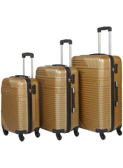 Hard Shell Travel Bags Trolley Luggage Set of 3 Piece Suitcase for Unisex ABS Lightweight with 4 Spinner Wheels KH120 Gold