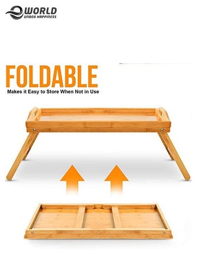 Multifunctional Bamboo Table for Home, Portable bed tray with folding legs