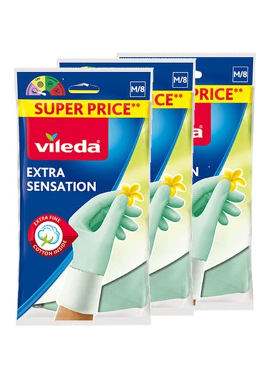 Pack of 3 Pairs Vileda Extra Sensation Cotton lined rubber gloves