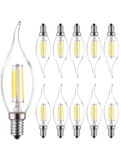 MODI E14 Candle Bulb, 40 Watt Equivalent LED Filament Light Bulbs, Non-Dimmable White 2700K Classic Clear Glass, 800LM Flame LED Filament Candle Bulb, 4W Pack 10