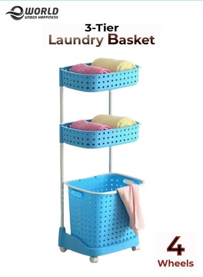 3-Tier Laundry Basket sorter with 4 Rolling Wheels for Kitchen and Bathroom