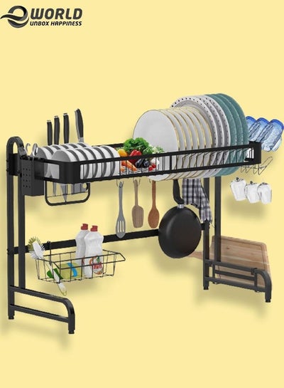 2-Tier Over the Sink Dish Drying Adjustable Rack All-in-One Kitchen Organizer Crockery Utensils and Supplies Holder