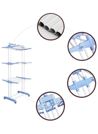 3 Tier Adjustable Clothing Drying Rack Organiser Height Freestanding with Wheel Castors For Organising Wardrobe