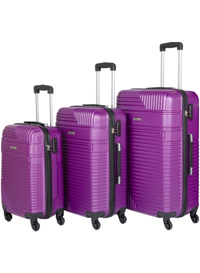 Hard Shell Travel Bags Trolley Luggage Set of 3 Piece Suitcase for Unisex ABS Lightweight with 4 Spinner Wheels KH120 Purple