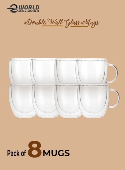 8-Piece Insulated Double Wall Cup with Handle for Drinkware Coffee Tea 250ml