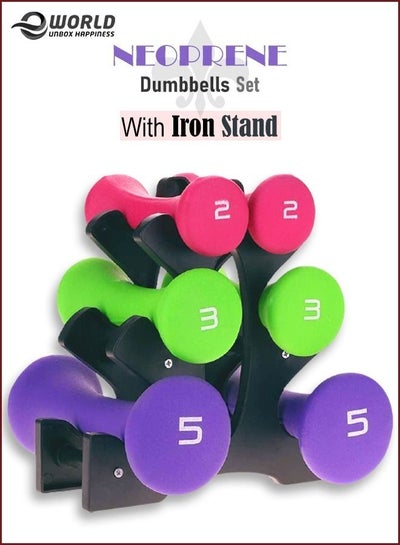 Pair of 2  Neoprene Sports Dumbbells Weight With Iron Stand Set