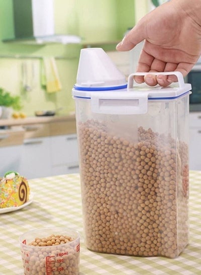 Pack of 2 Food Storage Container Space Saving Plastic Cereal Keeper with Air Tight Lid and Measuring Cup