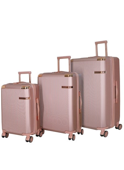 Hard Case Trolley Luggage Set For Unisex ABS Lightweight 4 Double Wheeled Suitcase With Built In TSA Type Lock A5125 Set Of 3 Rose Gold