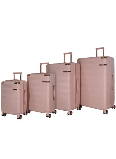 Hard Case Trolley Luggage Set For Unisex ABS Lightweight 4 Double Wheeled Suitcase With Built In TSA Type lock A5125 Set Of 4 Milk Pink