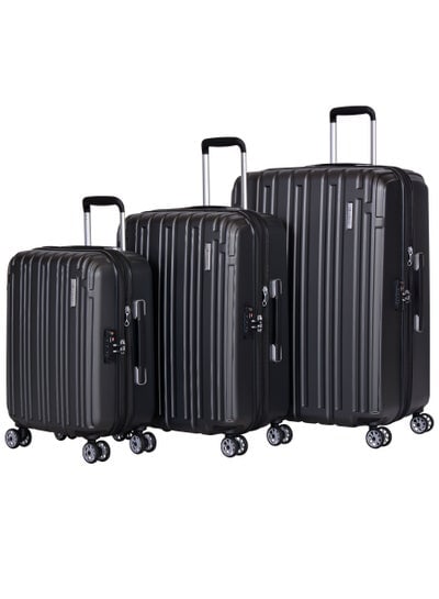 Hard Case Travel Bags Makrolon Polycarbonate Lightweight Expandable Zipper Trolley Luggage Set And Robust 4 Quiet Wheels With TSA Lock Kg82 Black