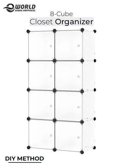 8 Cube Closet Storage Organizer with Doors Cabinet Wardrobe Book Shelves for Bedroom and Hallway.