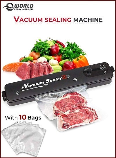 Vacuum Sealer Automatic for Food Saver and Storage, Packing Machine with 10 Piece Sealing Bag Starter Kit, LED Indicator Lights, Compact Design