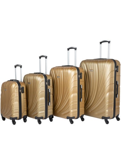 Hard Shell Travel Bags Trolley Luggage Set of 4 Piece Suitcase for Unisex ABS Lightweight with 4 Spinner Wheels KH115 Gold Gold