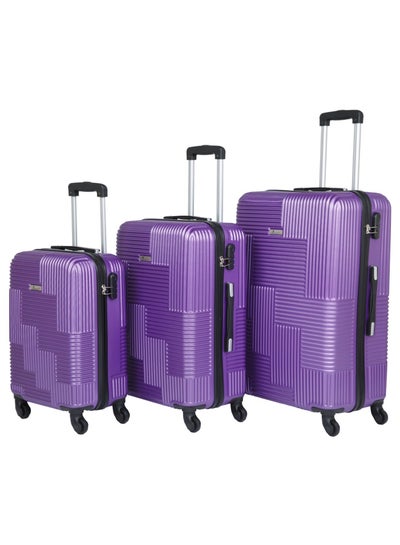 Hard Shell Travel Bags Trolley Luggage Set of 3 Piece Suitcase for Unisex ABS Lightweight with 4 Spinner Wheels KH110 Violet