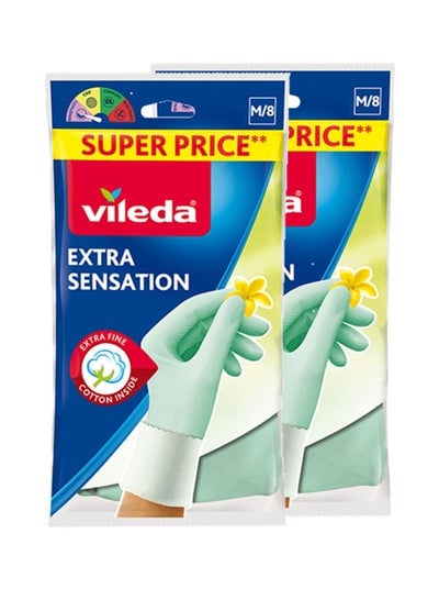 Pack of 2 Pairs Vileda Extra Sensation Cotton lined rubber gloves