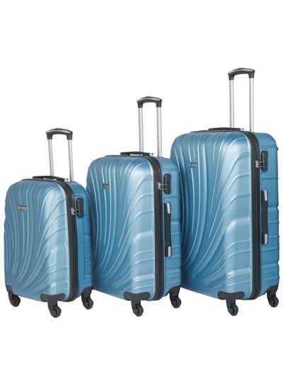 Hard Shell Travel Bags Trolley Luggage Set of 3 Piece Suitcase for Unisex ABS Lightweight with 4 Spinner Wheels KH115 Light Blue