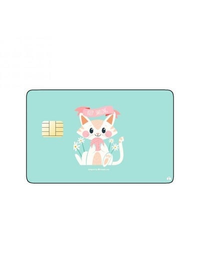 PRINTED BANK CARD STICKER Cute White Cat Drawing With Roses