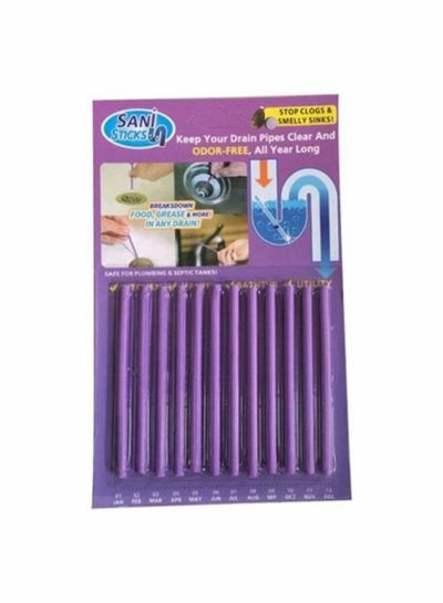Sani Sticks 12-Piece Drain Cleaner Sewer Set Purple