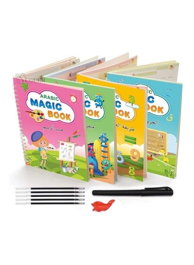Arabic Magic Copybook for kids Reusable Handwriting Tracing Practice kit Preschool Calligraphy Set included Easy Grip Pen & Refill 4 books Math Numbers English Alphabet Drawing