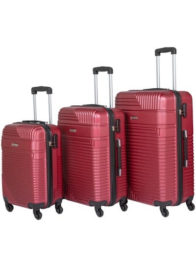 Hard Shell Travel Bags Trolley Luggage Set of 3 Piece Suitcase for Unisex ABS Lightweight with 4 Spinner Wheels KH120 Burgundy
