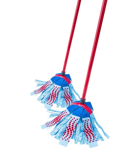 02-Piece - 3 Action Cleaning Mop With Stick Red/Blue