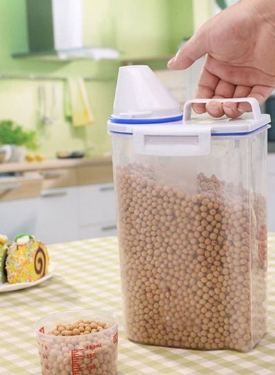 Pack of 4 Food Storage Container Space Saving Plastic Cereal Keeper with Air Tight Lid and Measuring Cup