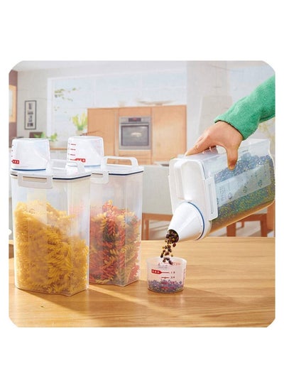Pack of 2 Food Storage Container Space Saving Plastic Cereal Keeper with Air Tight Lid and Measuring Cup