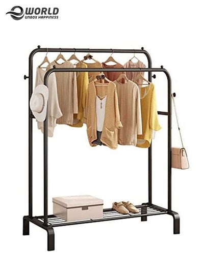 Double Pole Garment Clothes Hanger Organizer Dual Rod Freestanding Rack with for Organizing Wardrobe