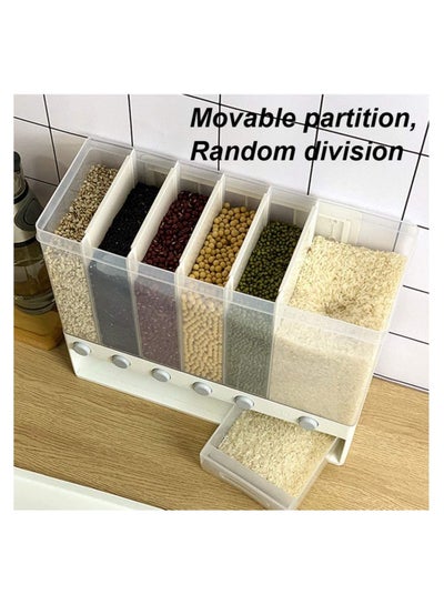 Dry Food Storage Container Box with Adjustable Compartments, Easy press wall mounted cereal Dispenser for Rice and grains