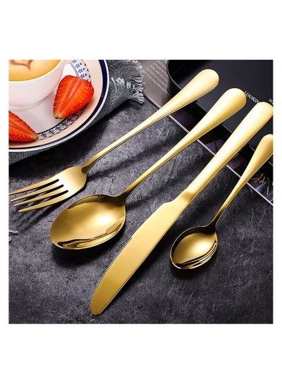 24-Piece Gold Cutlery Stainless Steel set with Stand, Spoon, Knife and Fork Service for 6, Safe and Easy to Clean