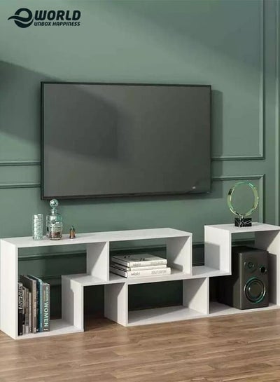 Modern TV Media Bench with Open Shelves Living Room Shelf for Home Decor Book Shelf Game Console Keeper