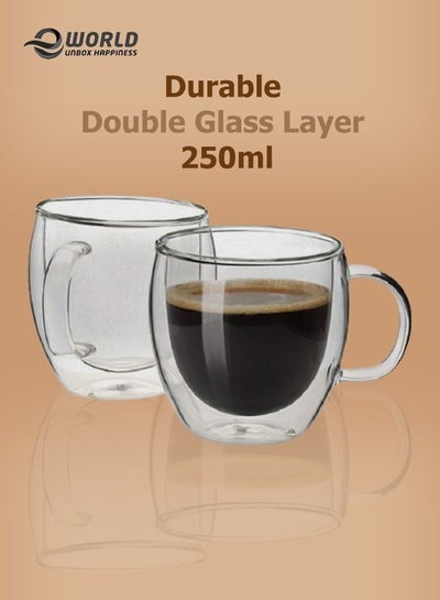 4-Piece Insulated Double Wall Cup with Handle for Drinkware Coffee Tea 250ml