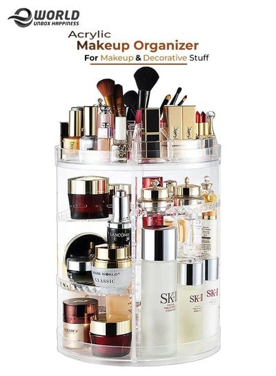 Adjustable 8 Layer Acrylic Makeup Cosmetic Organiser, 360 Degree rotating Shelves for keeping Jewellery and Perfumes