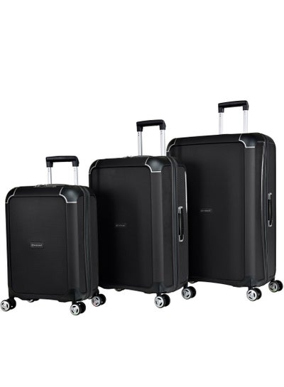 Champion Hard Case Travel Bags Trolley Luggage Sets of 3 Polypropylene Lightweight 4 Quiet Double Spinner Wheels Suitcase With TSA Lock B0002 Black
