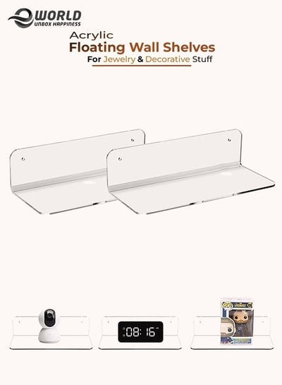 Pack of 2 clear Acrylic Floating Wall Shelves for jewelry and Decorative stuff