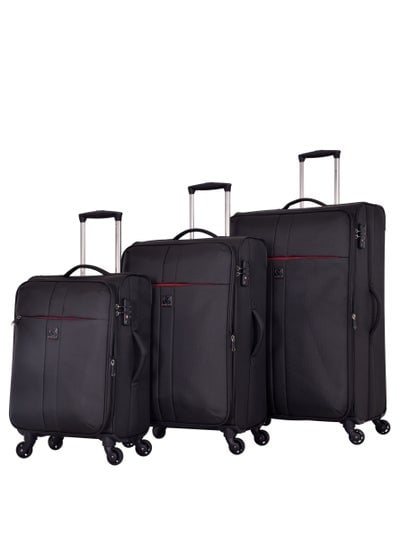 Soft Case Travel Bags Trolley Luggage Sets of 3 for Unisex Polyester Lightweight Expandable Wheeled Suitcase with TSA lock V6101 Black