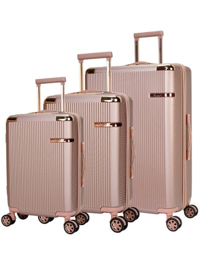 Hard Case Trolley Luggage Set For Unisex ABS Lightweight 4 Double Wheeled Suitcase With Built In TSA Type lock A5123 Set Of 3 Rose Gold
