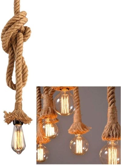 Rope Hanging Pendant Light Beige/Black,Ceiling Light 100CM With Bulb