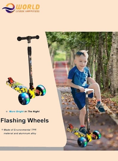 Foldable 3-Wheel Kick Scooter with 3 Turning PU LED Adjustable Height and Rear Brake for Kids
