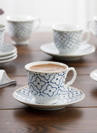 English Home Belize Porcelain 12 Piece Traditional Turkish Coffee Cup and Saucer Set 90ML