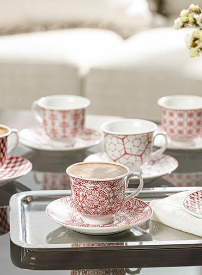 English Home Arista Porcelain 12 Piece Traditional Turkish Coffee Cup and Saucer Set 90ML