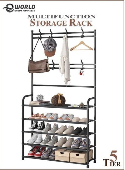 5 Tier Home Entryway Furniture Shelf Multipurpose Shoe and Coat Stand