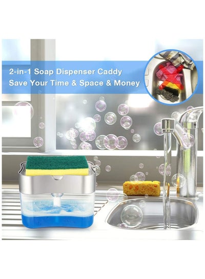 Pack of 2 Soap Pump Dispenser And Sponge Holder For Kitchen