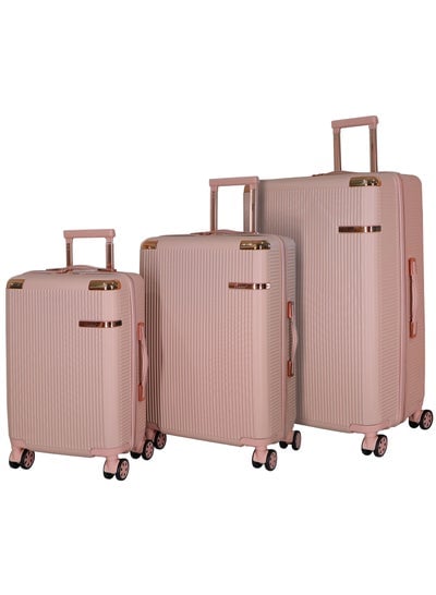 Hard Case Trolley Luggage Set For Unisex ABS Lightweight 4 Double Wheeled Suitcase With Built In TSA Type lock A5123 Set Of 3 Milk Pink