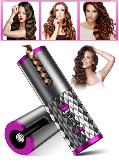 Wireless Curling Iron, Cordless Auto Hair Curler, Portable Rechargeable Silky Curling Barrel Wave Wand, Fast Heating Wireless Auto Curler with Timer Setting and 6 Temperature Adjustable