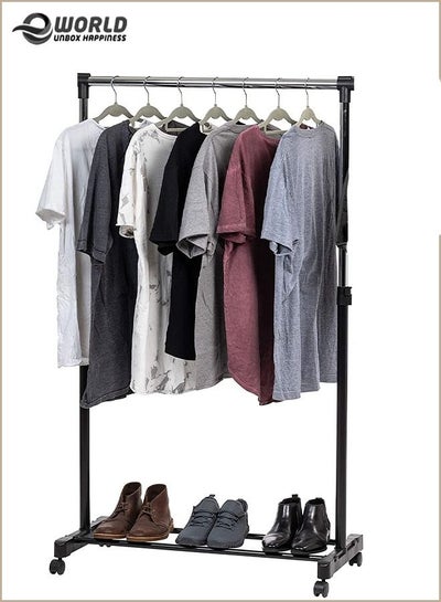Single Pole Garment Rack Clothes Hanger Organiser Height Adjustable Rod with Wheel Castors