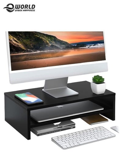Computer Monitor Riser Laptop Stand with Cabins, Desktop Table Storage Organising Shelf Black