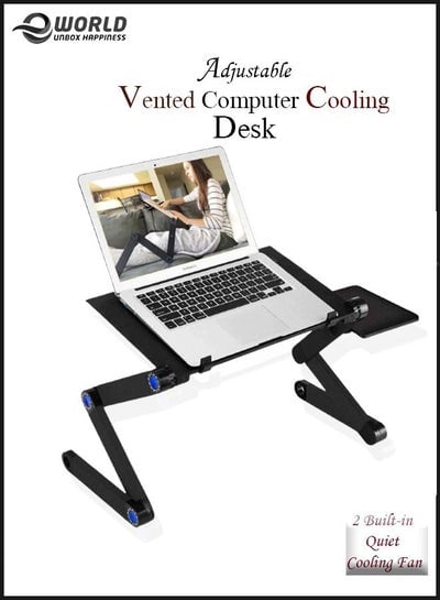Foldable Laptop Table Stand, Vented Computer Desk Bed Lap Tray 360 Degree Adjustable with Mouse Pad and Cooling Fans